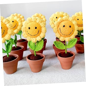 Amazon.co.jp: Sewroro 鉢植え ひまわり 編み物 花 装飾 かぎ針編み